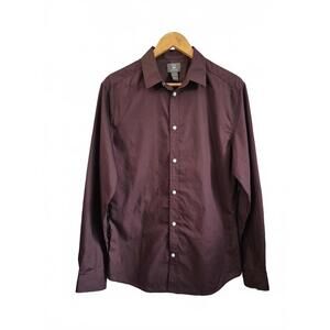 H&M Slim Fit Mens Button Front Dress Shirt Color Eggplant Deep Purple Long Sleev